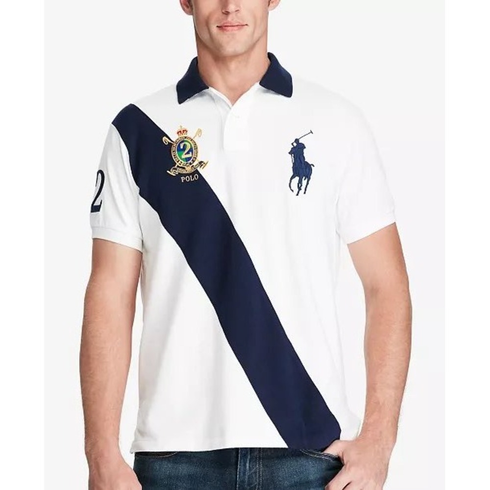 Polo Ralph Lauren XL Big Pony Polo White Navy Sash Classic Fit Crest Embroidery